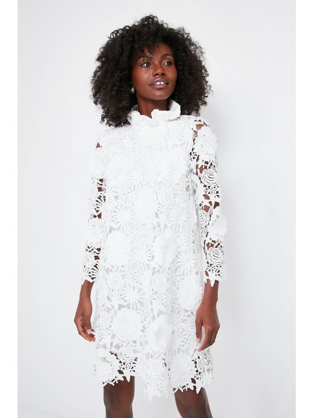 Tuckernuck White Guipure Lace Daphne Dress sz S Ruffle Collar Bow Cocktail Party